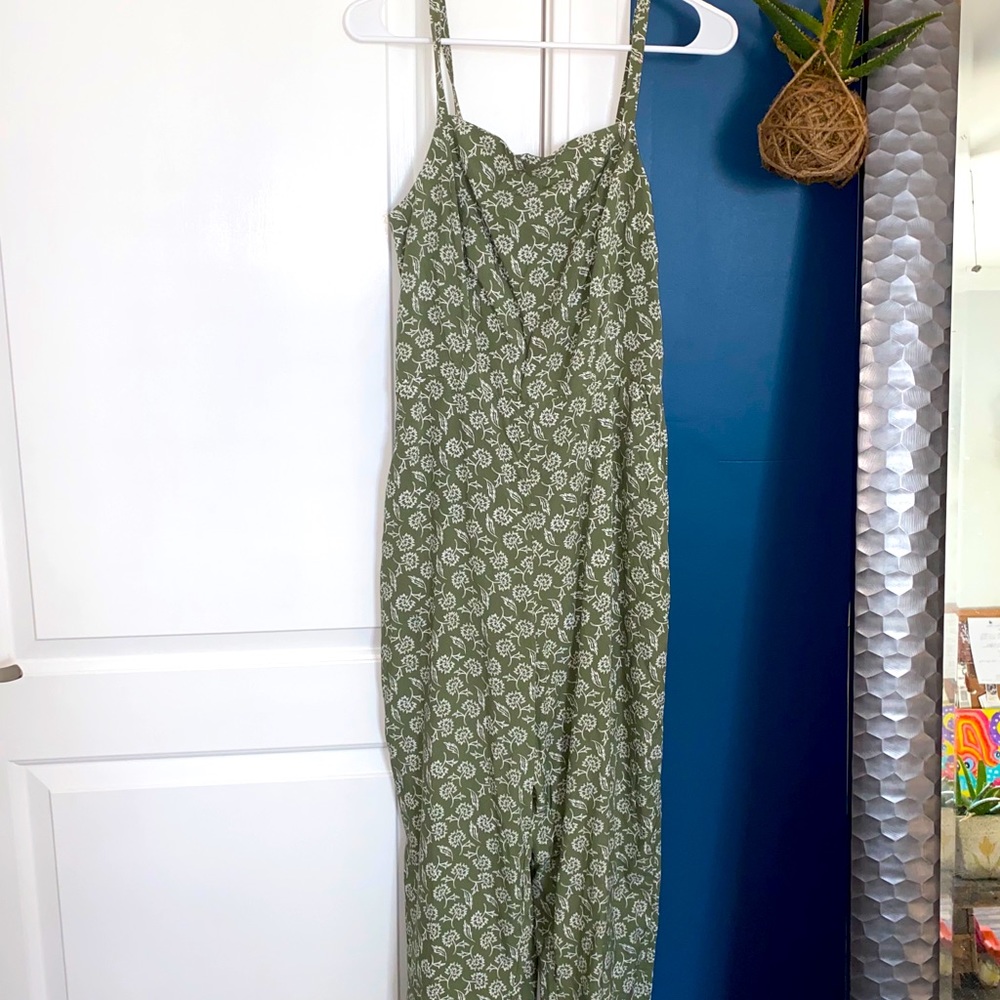 Green Romper with white detailed dandelions
